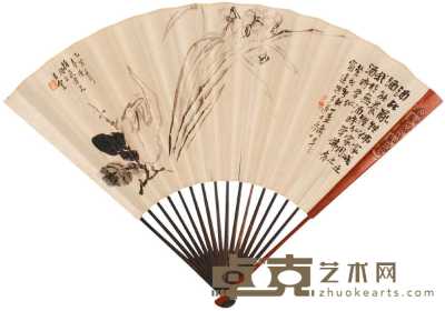 王云 乙丑（1925年）作 花卉 成扇 18×50cm